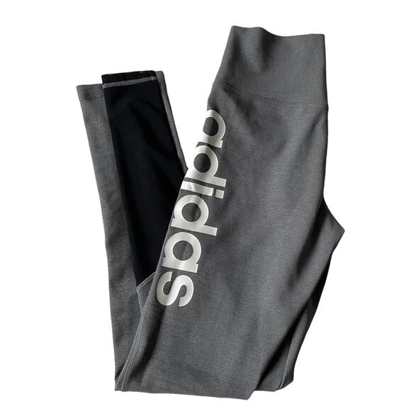 Adidas Design 2 Move High Rise Logo Leggings Sheer Panel XS Gray EUC - Picture 12 of 14